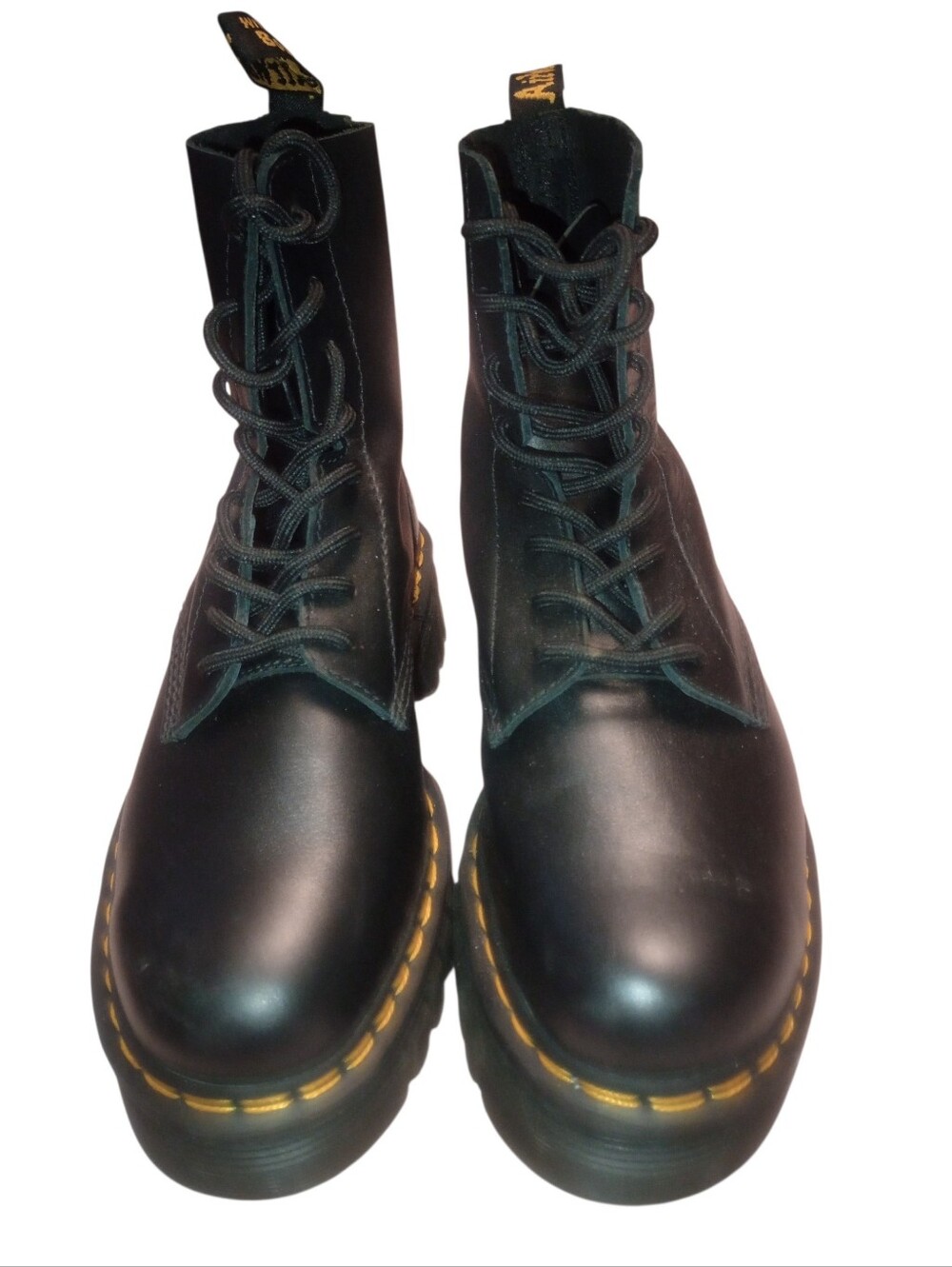 Dr Martens Black Leather Napa Platform Lace Up Boots, Size 9, NWOT